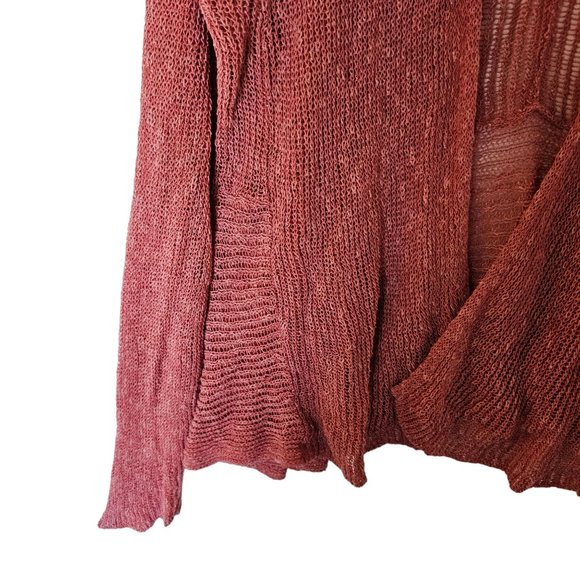 Eileen Fisher Coral Pink Linen Waterfall‎ Cascade Drape Open Front Cardigan Plus - Picture 7 of 15